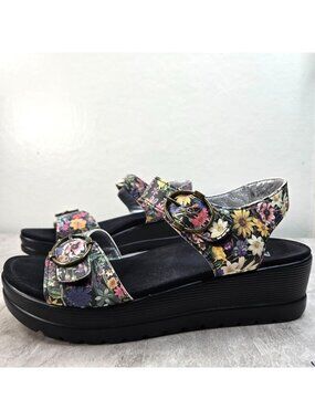 Alegria Platform Sandals Sz 11.5-12 Floral Cottage Open Toe Strappy Chunky Wedge